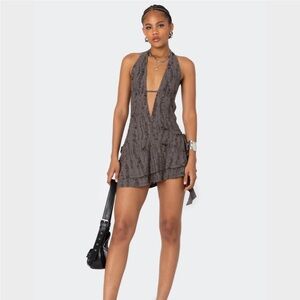 NWOT: Edikted Shredded Backless Halter Mini Dress